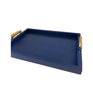 Leather Tray in Bamboo/Blue Casablanca, Large - COMO Life