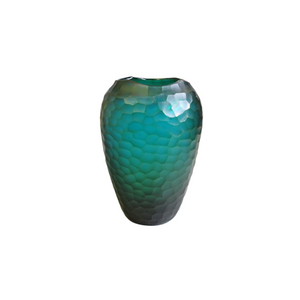 Organic Carved Vase in Aqua/Black